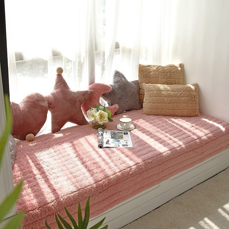 汐岩窗台垫毛绒套坐毯卧室阳台垫子北欧式榻榻米可机洗 ins长毛绒-浅粉70*150cm