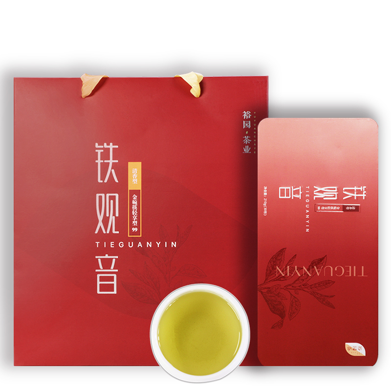 裕园茶 乌龙茶安溪铁观音清香型茶叶特级 金碗筷轻享型红一盒装 210g