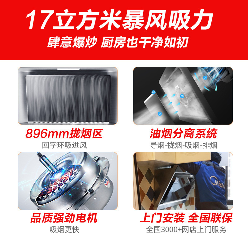 美的(Midea)油烟机CXW-200-DJ118S 抽油烟机侧吸式壁挂式吸油烟机家用