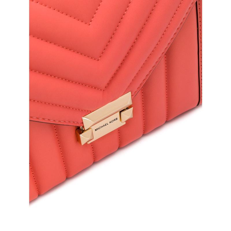 迈克·科尔斯(MICHAEL KORS)大号单肩包女橙红羔羊皮金点缀绗缝效