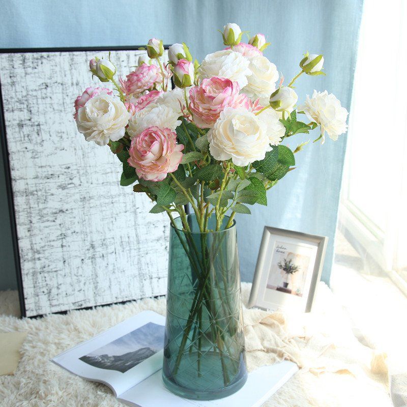 5枝装仿真牡丹花玫瑰花束家居客厅落地装饰干花假花绢花摆件