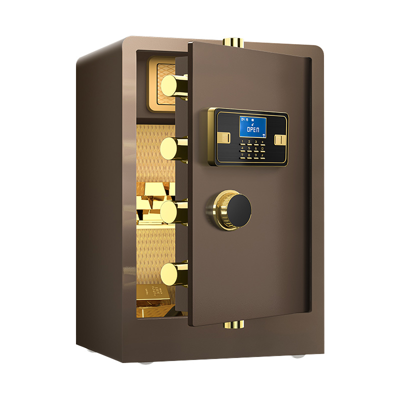 臻远ZY-NW-BXGS-35全钢实心保险柜办公防盗保险箱 高60cm带轮子咖色电子款