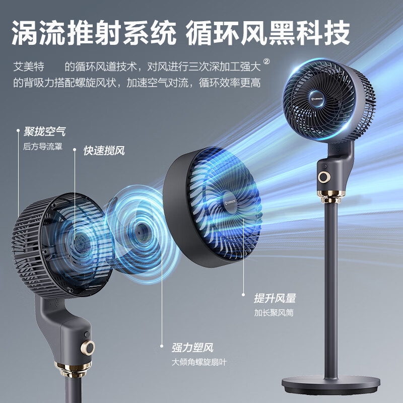 艾美特(AIRMATE)空气循环扇电风扇落地扇大风力电扇柔风低噪宿舍卧室可用台地两用摇头风扇FA18-X176[机械款]高清大图