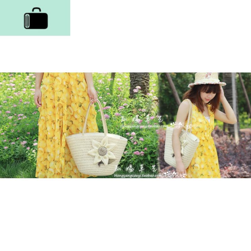 包包女2019新款原创设计潮单肩女包向日葵编包编织包包沙滩NEW LAKE女士单肩包图片