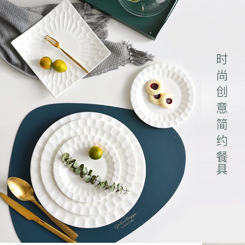 LICHEN 纯白陶瓷西餐盘碟子深窝盘汤盘菜盘平盘骨碟景德镇浮雕骨瓷创意餐具现代简美欧式水晶风格