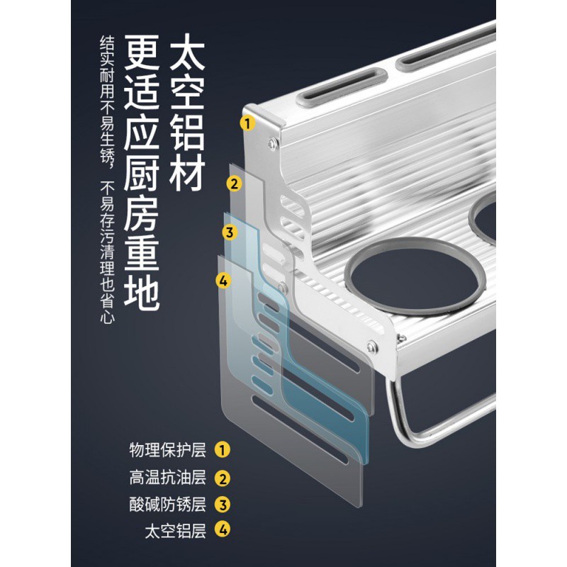 厨房置物架免打孔用品太空铝调料收纳架子厨卫多功能刀架五金挂件收纳层架 三维工匠高清大图