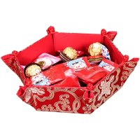 菲仕康 绸缎织锦丝绸糖果盘果盆复古嫁妆中式复古创意结婚装饰布置婚庆用品 吉祥如意