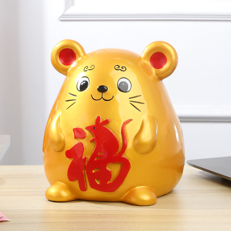 三维工匠老鼠存钱罐只进不出金鼠大号不可取大容量家儿童用储蓄罐创意摆件 红中号(可取)23*23*24cm约存2000-3高清大图