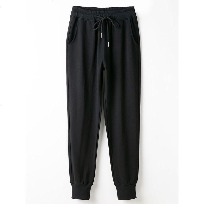 哈伦运动裤女薄款夏季九分黑色裤子束脚宽松显瘦大码胖mm休闲卫裤