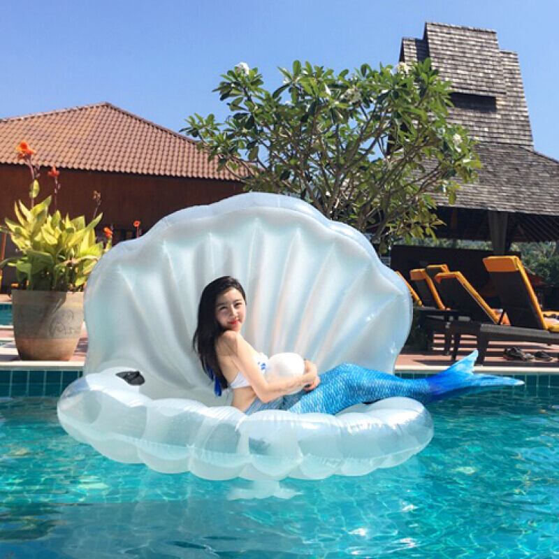 贝壳珍珠蚌壳充气沙浮床浮排气垫水上漂浮用品游泳床大号银彩边车载