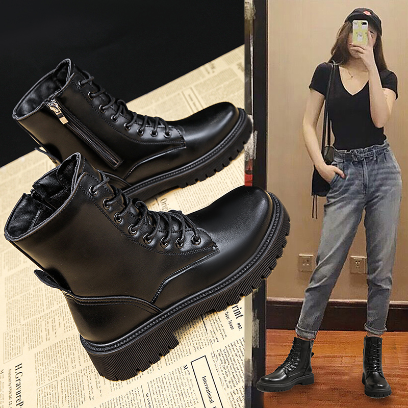 木林森mulinsen女鞋女士马丁靴子女新款鞋子春秋单靴百搭增高厚底秋冬