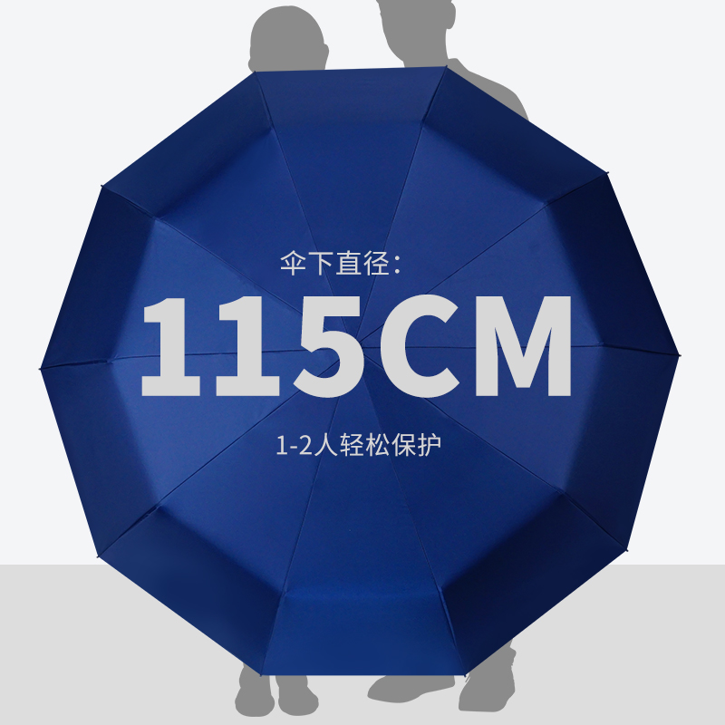 红叶全自动商务折叠防晒伞 三折自开收超大黑胶伞高清大图