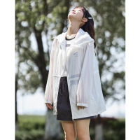 [2.5折价77元]唐狮夏季新款轻薄防晒衣女UPF+中长款连帽宽松薄外套白色