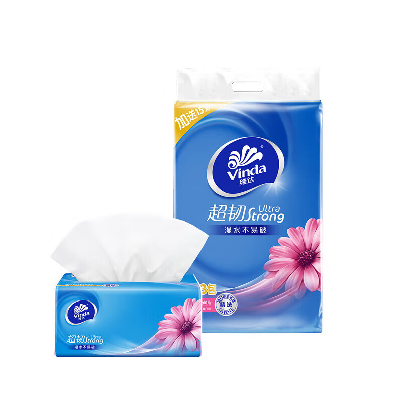 维维达 V2182 软抽超韧面巾纸M码 130+20抽*3层*3包 (16提/箱) 单位:提