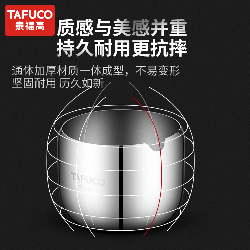 日本泰福高(TAFUCO)304不锈钢调味料盒套装调料盒调味罐调料器皿厨房辅料瓶盐盒猪油罐 3件套 T5180-不锈钢色