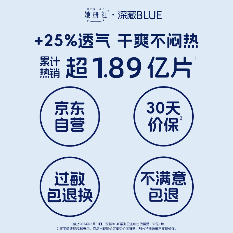 她研社深藏blue卫生巾超长夜用420mm*4片高清大图