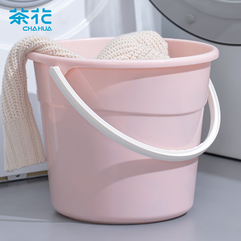 茶花 塑料桶12.2L 1个装家用手提水桶洗车洗衣储水桶大容量 粉色*0207粉