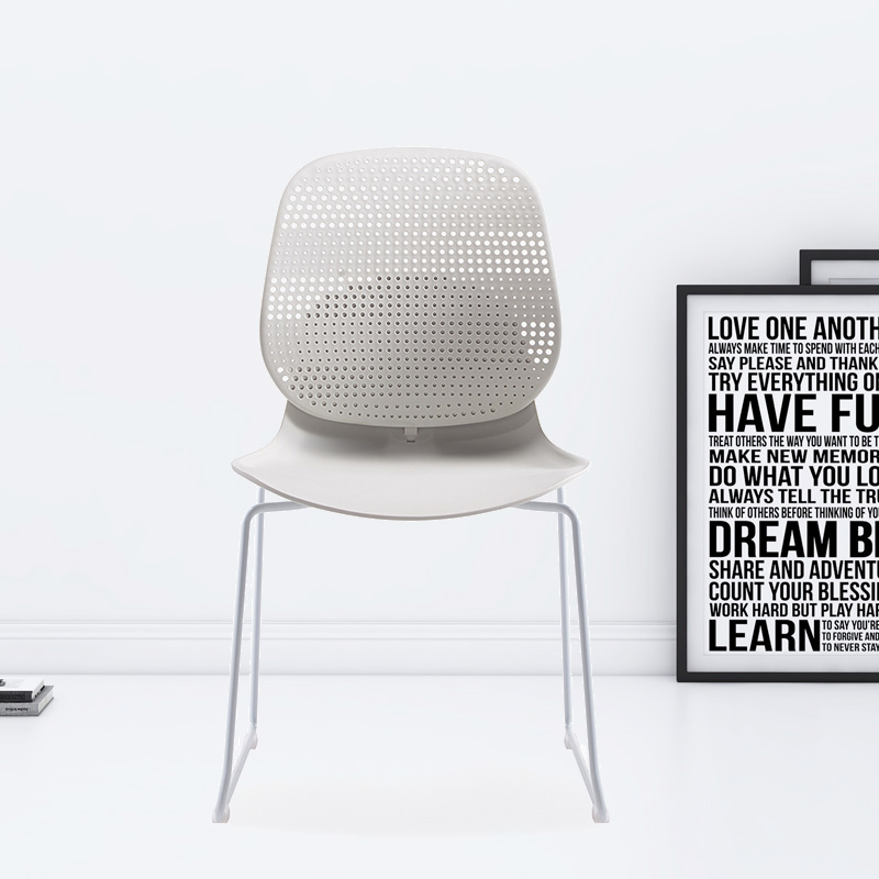 臻远ZY-7832 简约休闲办公椅轻奢铁艺靠背椅 白背白座