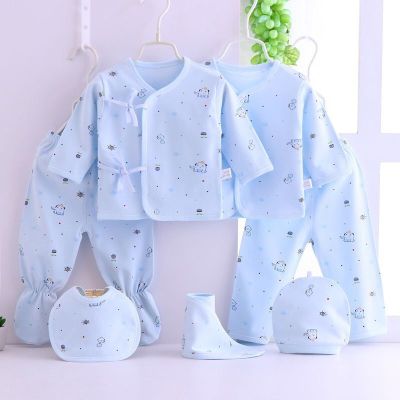 新生儿衣服纯棉0-3个月刚出生宝宝婴儿衣服用品内衣7件套装四季款 蓝色小象纯棉7件套 59cm(新生儿0-3个月)非礼盒