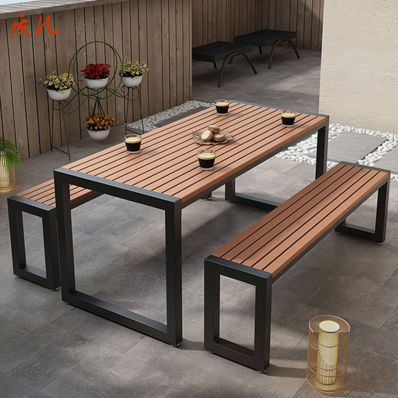 质凡户外餐桌庭院阳台露天桌子塑木室外餐桌 长凳子108x30x45cm