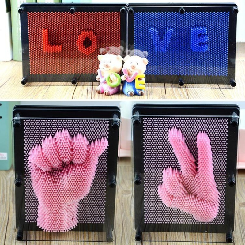 3D魔术手膜克隆三维立体特大钉针脸印手印玩具儿童百变针画手模 方形款橙色 超大号