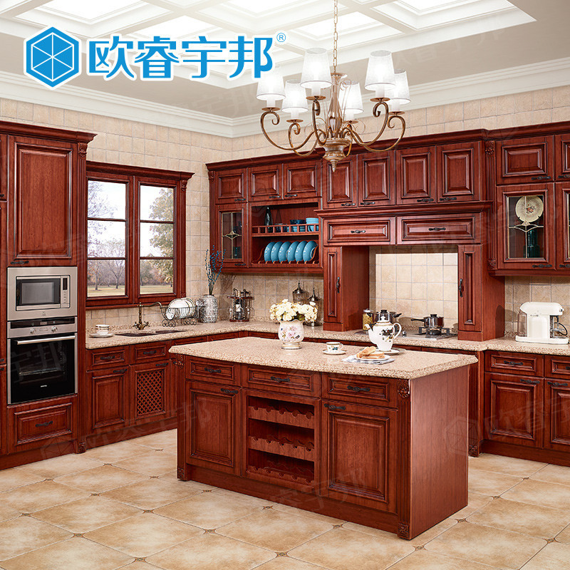 欧睿宇邦橱柜 整体橱柜厨房定制 仿古膜压橱柜门 全屋厨柜定制测量设计 欧洲环保板材 一延米吊柜