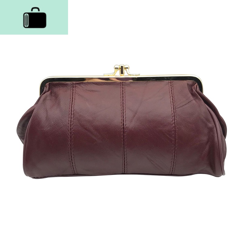 新款女士长款手拿包简约短款钱包搭扣包手机口金包卡包色NEW LAKE 双层架酒红色