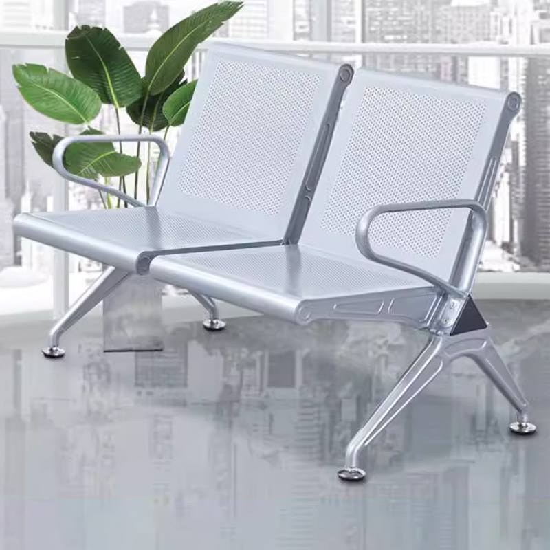 臻远ZY-JCY-07 连排椅机场椅公共座椅等候椅 加厚银色机场椅双人位高清大图