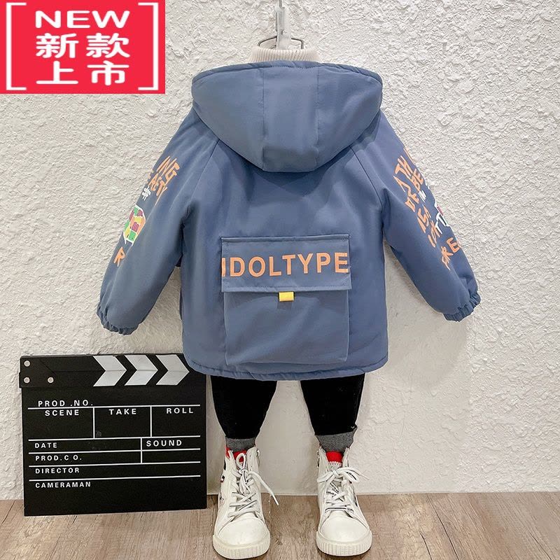 可莉允男童风衣2022冬季新款洋气韩版宝宝上衣儿童加绒加厚冬装棉衣外套棉服图片