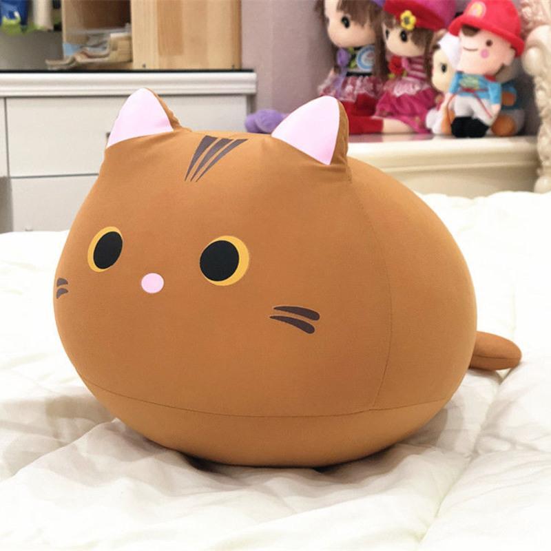 黑猫白猫咪公仔小猫咪抱枕软体泡沫粒子纳米颗粒毛绒玩具靠垫抱枕 棕色 32*23*21CM