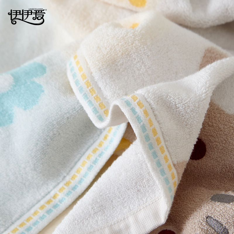 伊伊爱 YBH25198 全棉色织猫咪 浴巾 蓝色高清大图