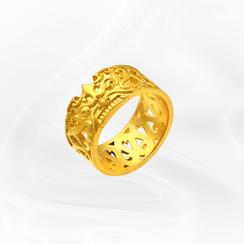 周大福传承经典传承饕餮足金黄金戒指寓意福瑞连绵工费1020计价f2