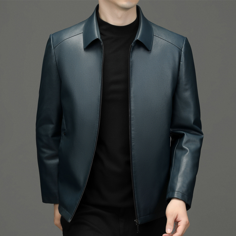 免费试穿 真皮羽绒服男公务员领导干部海宁真皮皮衣翻领春秋装绵羊皮春秋装中年爸爸装外套新款轻奢皮草真皮大码外套男装