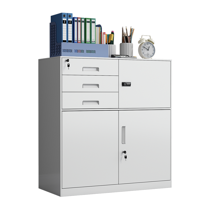 誉卓远办公室文件柜带密码锁资料档案柜多抽屉储物柜 灰套白偏三斗矮柜高清大图