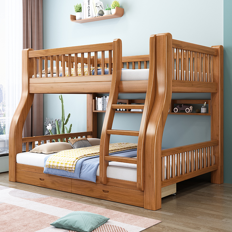 儿童床子母床上下床铺木双层床高低床全实木多功能胡桃木双人床成年