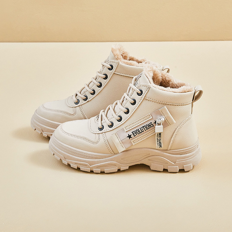 ins潮加绒马丁靴女冬季新款休闲鞋增高学生保暖机车靴