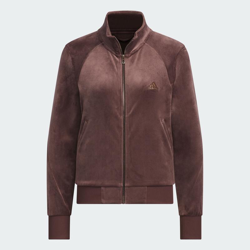 阿迪达斯(adidas)adidas女运动夹克奢华绒布金属细节百搭休闲时尚 A/XL BROWN