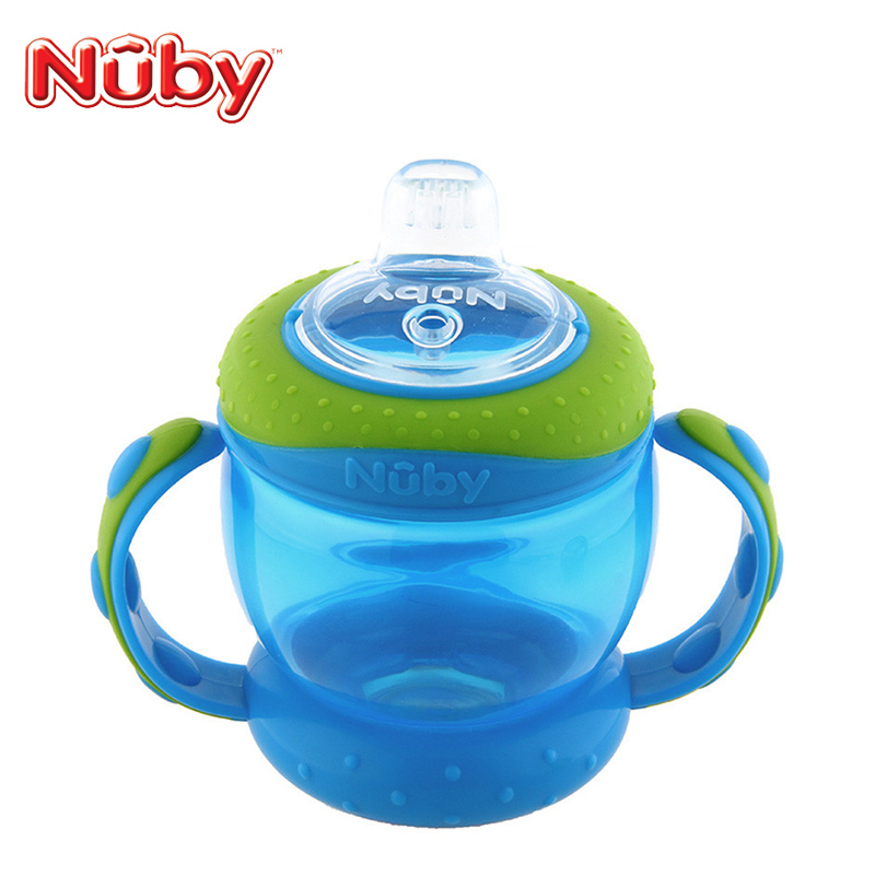 努比(Nuby)双耳握把学饮杯 240ml--绿盖蓝身(附鸭嘴替换头)