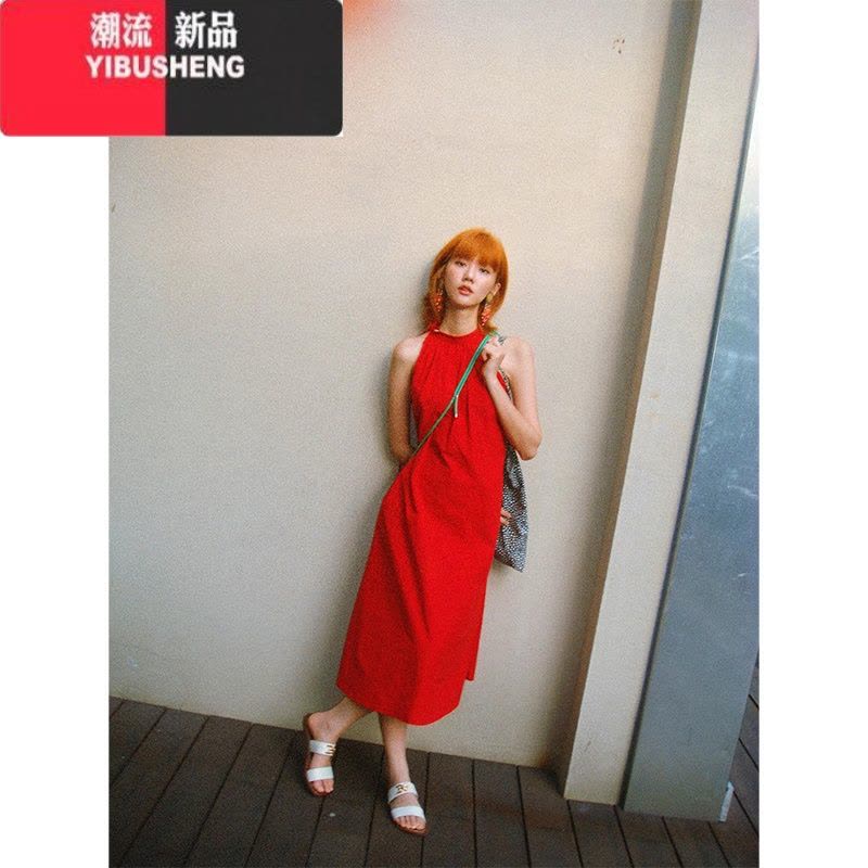 YIBUSHENG陳小腿~Turn left 纯欲红色甜辣妹无袖连衣裙女挂脖修身长裙ins图片