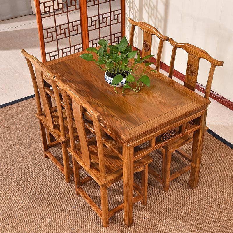 实木八仙桌中式饭店餐桌椅组合8人家用小方桌子榆木正方形四方桌视频