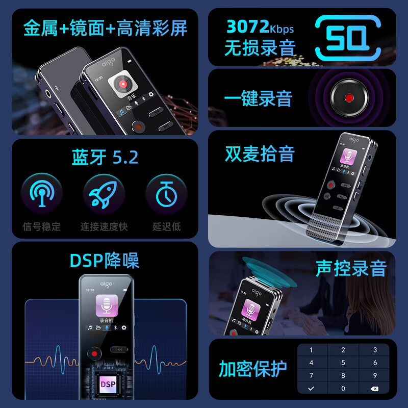 爱国者 R3377-16G 录音笔 一键录音声控录音专业高清远距降噪录音器 学习培训会议办公设备 商务黑高清大图