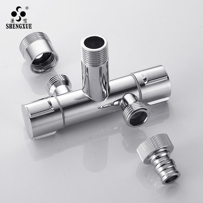 1013 一进二出三通角阀一上一下双出水 全铜三角阀分水器双开关两用