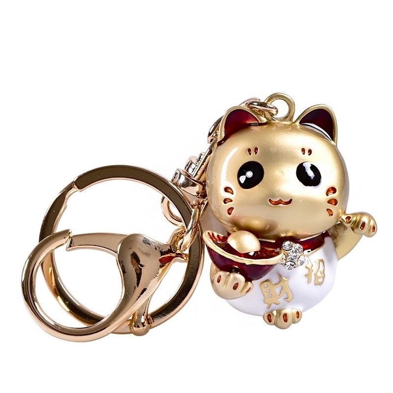 地摊热卖包包配饰品礼物招财猫汽车钥匙扣可爱钥匙链水钻钥匙挂件亚光