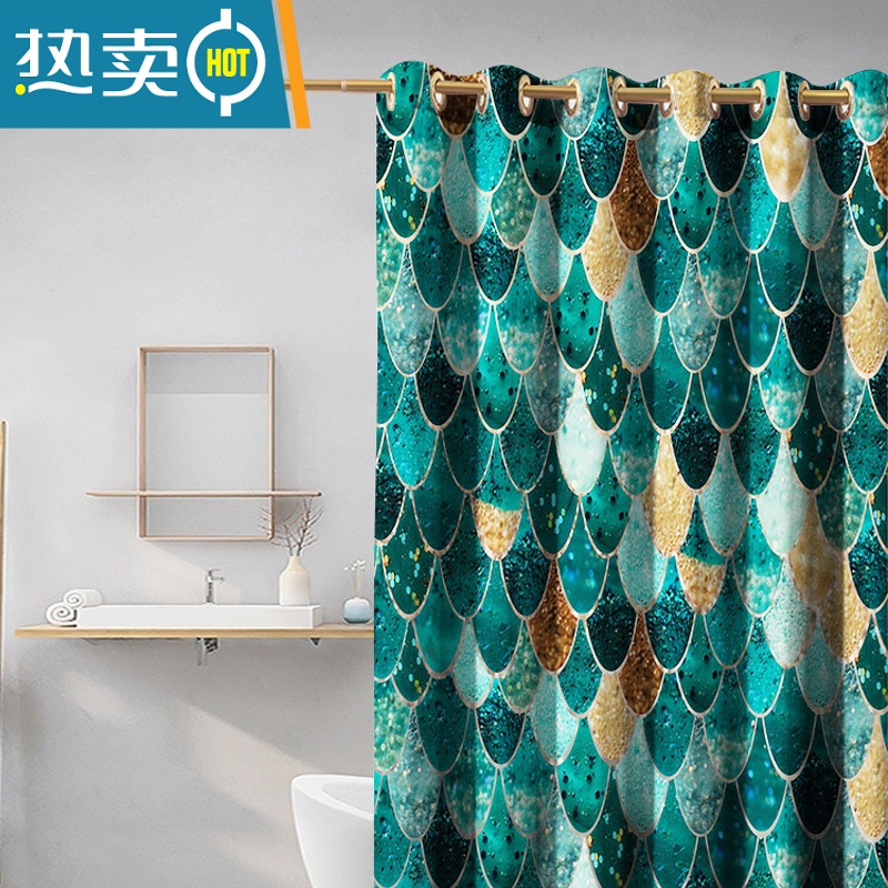 XIANCAI轻奢浴帘罗马孔浴室浴帘布磁性套装免打孔防水布帘卫生间隔断挂C高清大图