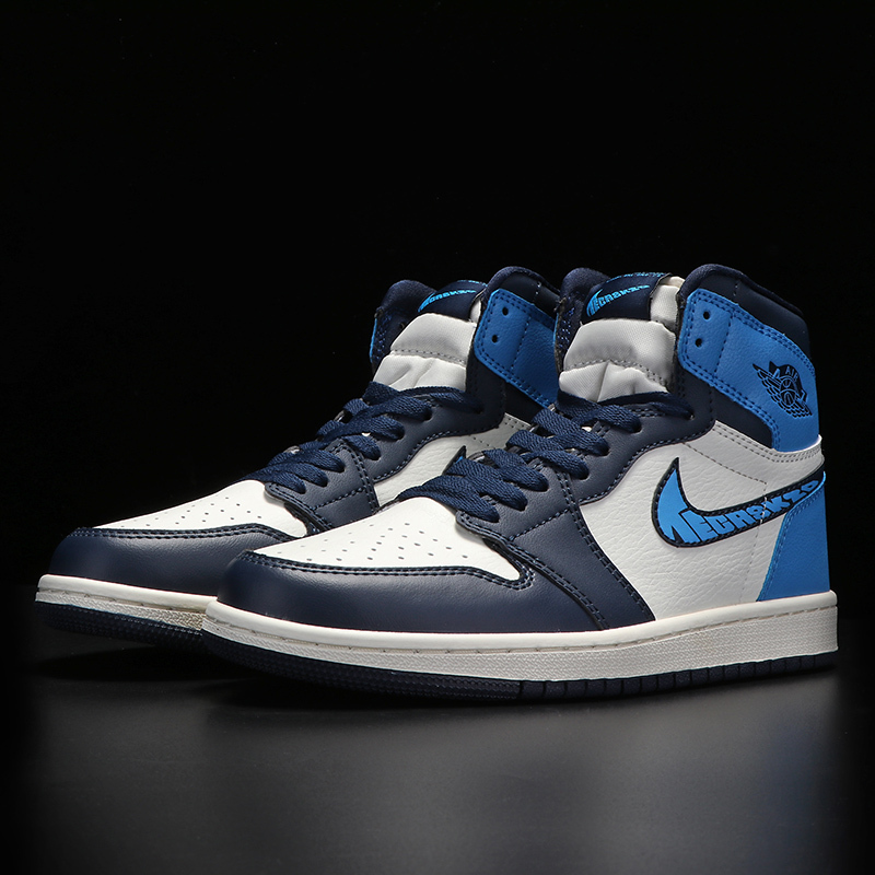 aj男鞋正品莆田正版aj1彩色拼接午夜蓝空军一号过毒
