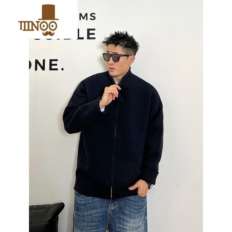 YANXU日系青年拉链开衫设计感ins夹克男士秋季针织衫宽松简约毛衣外套图片