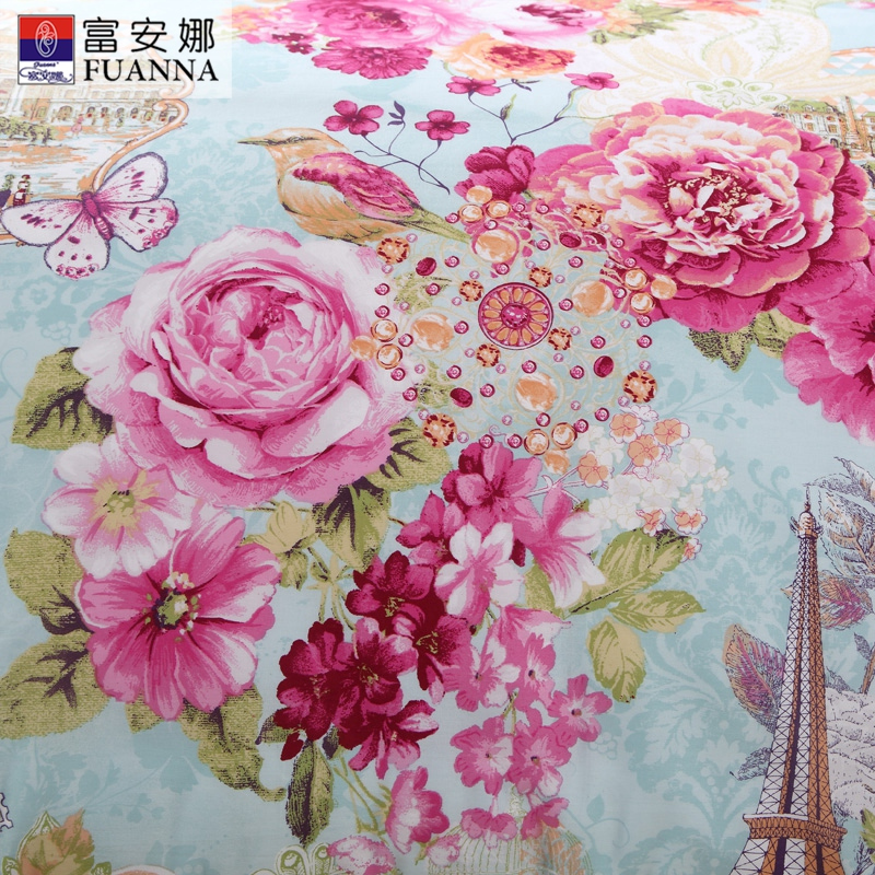 富安娜(FUANNA)家纺圣之花春夏纯棉床上用品四件套1.5米全棉套件被套床单双人1.8米 美丽人生