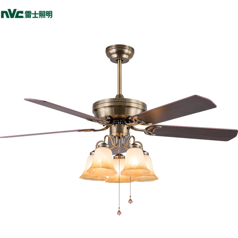 雷士照明（NVC）简约现代家用风扇灯 5叶实木吊扇灯 美式乡村北欧餐厅吊灯客厅卧室仿古风扇灯 欧式美式复古装饰带灯吊扇
