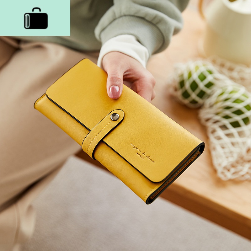 多卡位卡包钱包一体包女简约百搭大气超薄折叠式钱包女长款大容量NEW LAKE 黄色