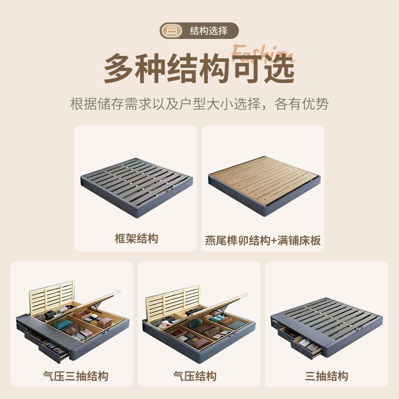 意式真皮床现代简约主卧室双人床家用多功能储物床软包大婚床高清大图